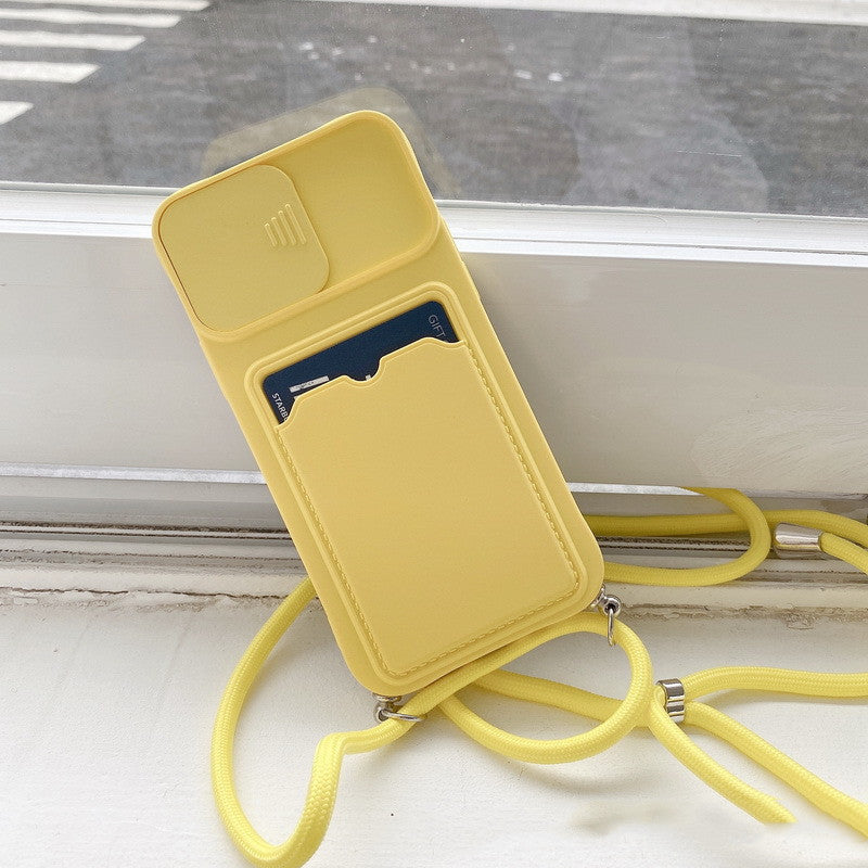 Solid Color Card Lanyard Style Integrated Sliding Window Phone Case.