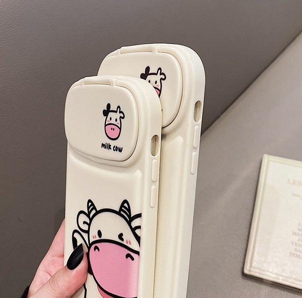 Cute Milky Little Cow Phone Case With Lens Protector Mirror.