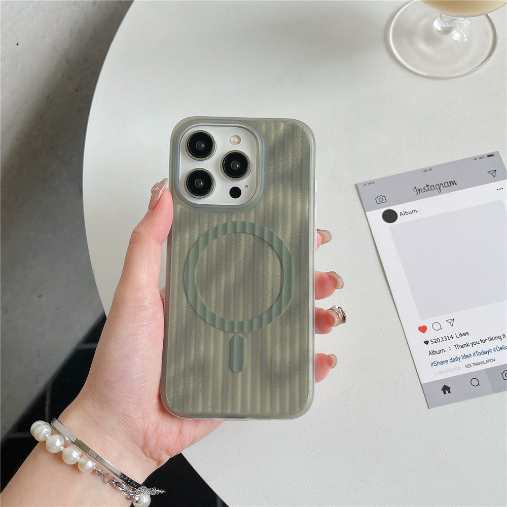 Skin-sensitive Color Corrugated Stripe Magnetic Phone Case.