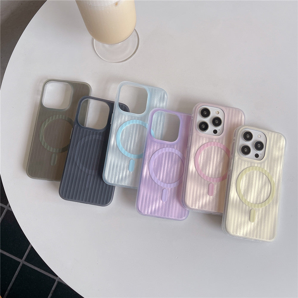 Skin-sensitive Color Corrugated Stripe Magnetic Phone Case.