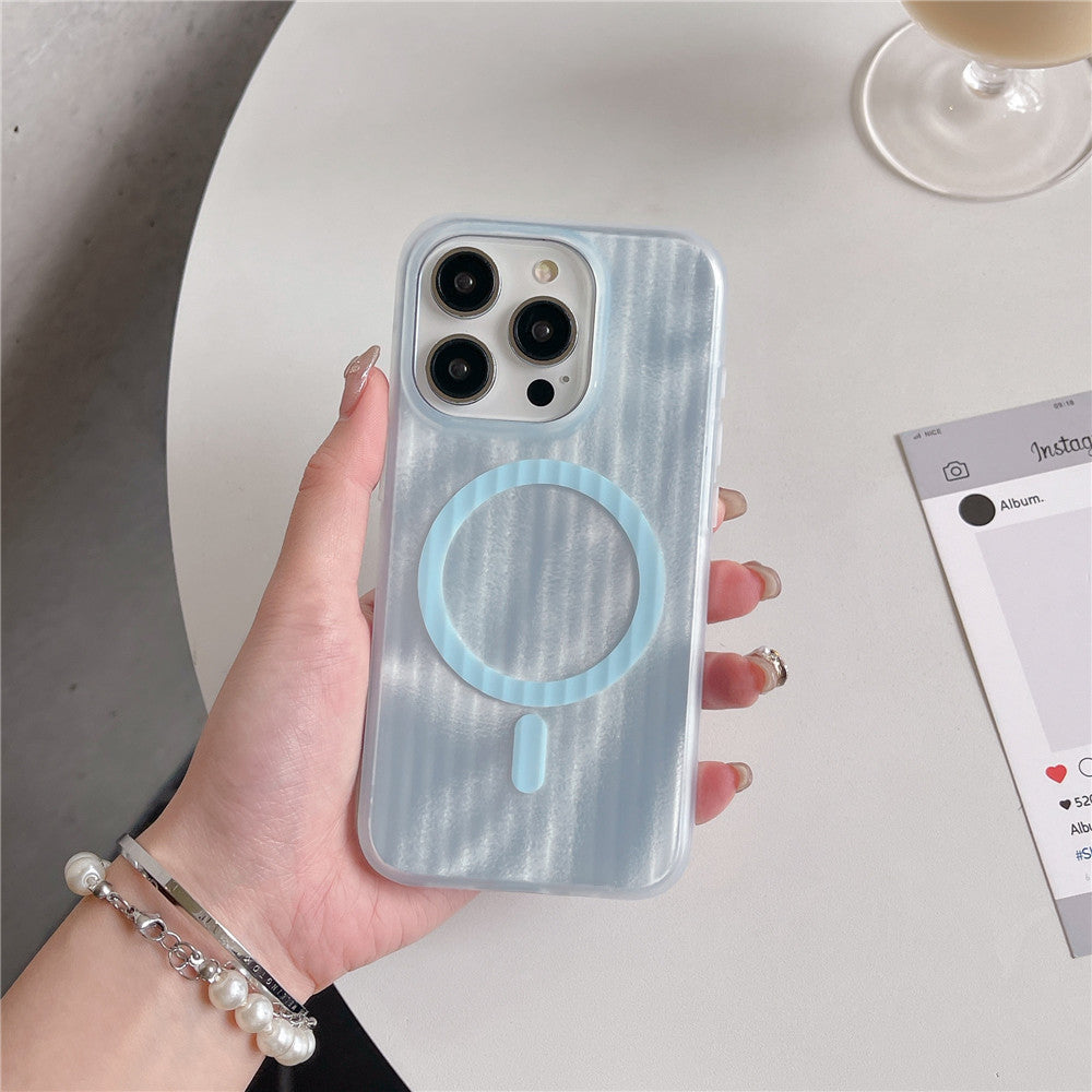 Skin-sensitive Color Corrugated Stripe Magnetic Phone Case.