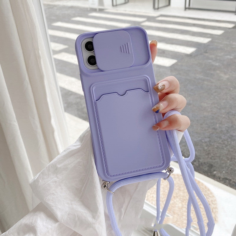 Solid Color Card Lanyard Style Integrated Sliding Window Phone Case.