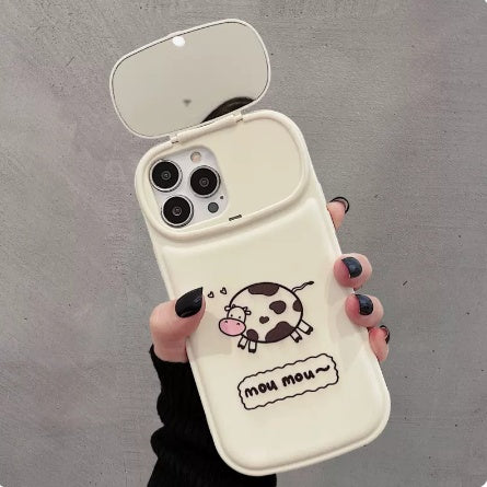 Cute Milky Little Cow Phone Case With Lens Protector Mirror.