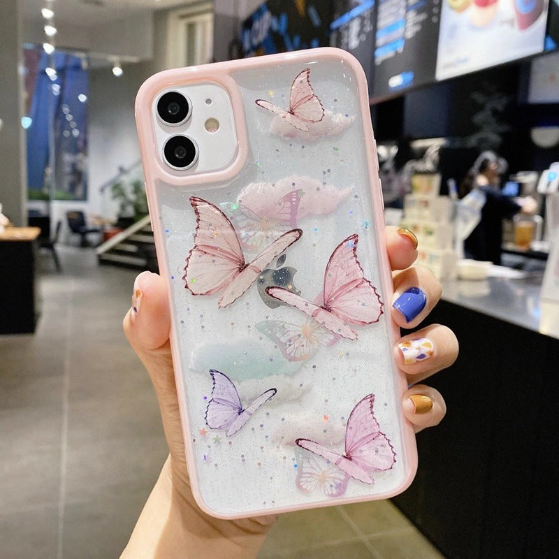 Epoxy Glitter Butterfly Transparent Phone Case.