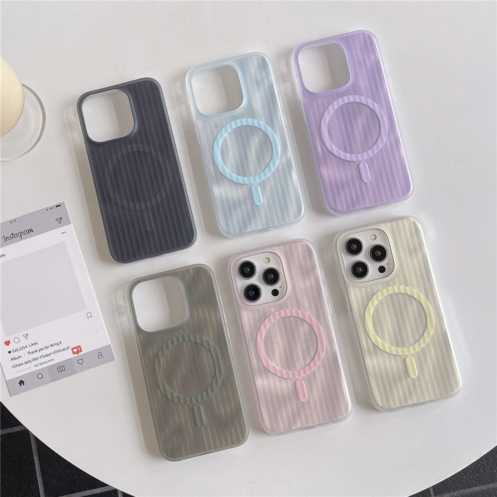 Skin-sensitive Color Corrugated Stripe Magnetic Phone Case.