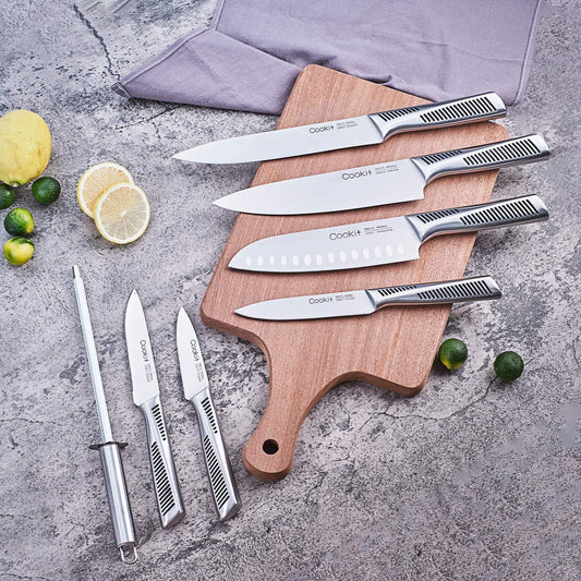 15 Piece Chef Knives Set With Non-Slip German Stainless Steel Hollow Handle Cutlery Set With Multifunctional Scissor.