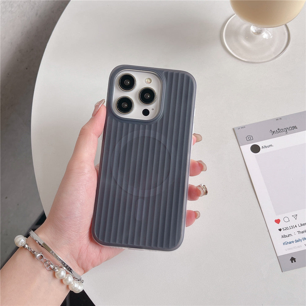 Skin-sensitive Color Corrugated Stripe Magnetic Phone Case.