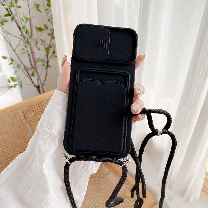 Solid Color Card Lanyard Style Integrated Sliding Window Phone Case.