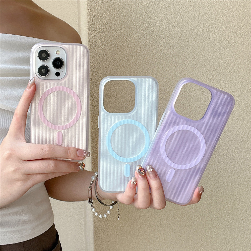 Skin-sensitive Color Corrugated Stripe Magnetic Phone Case.