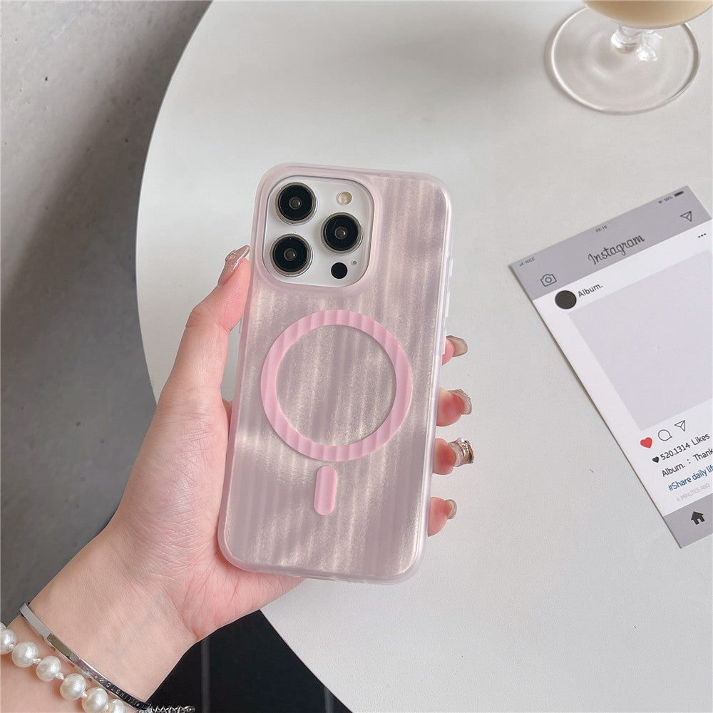 Skin-sensitive Color Corrugated Stripe Magnetic Phone Case.